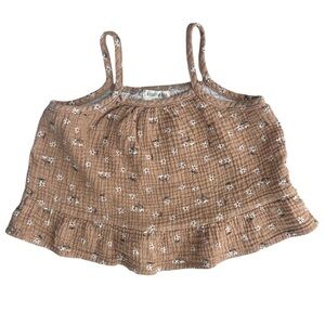 Rabbit Bear size 6 Girls cotton cropped tan light brown strap loose floral top